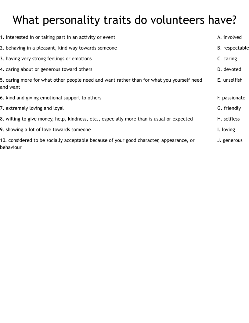What personality traits do volunteers have? Worksheet