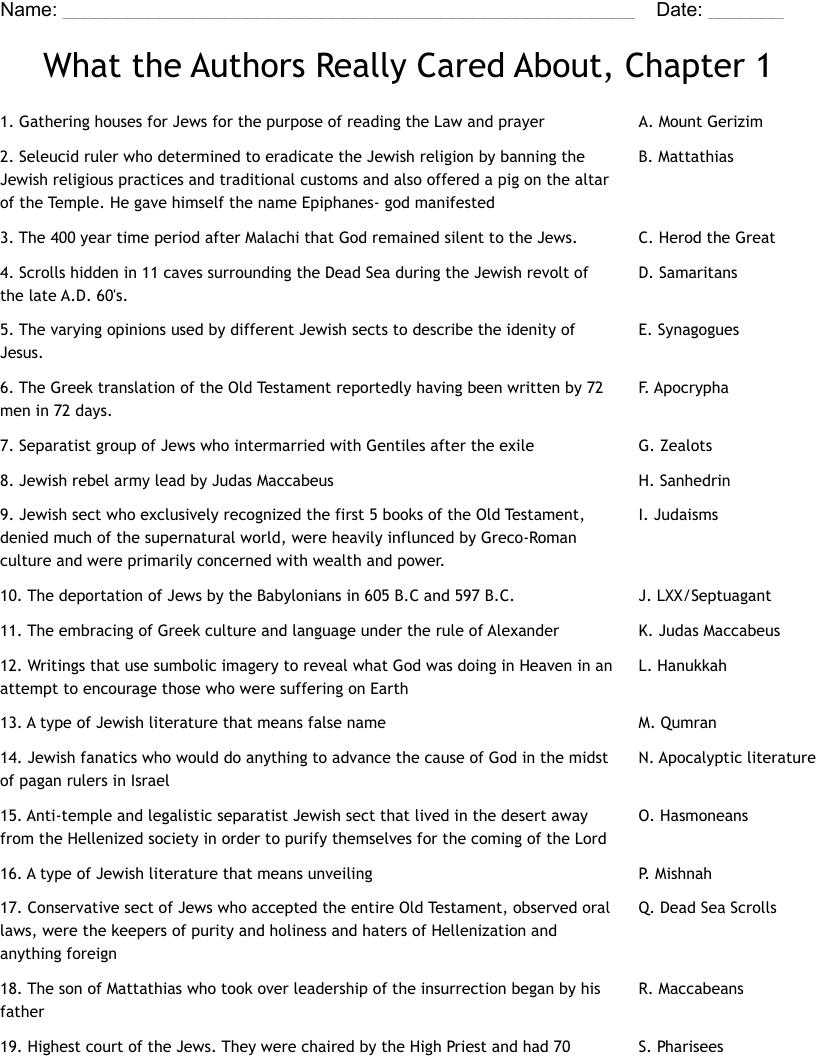 What the Authors Really Cared About, Chapter 1 Worksheet