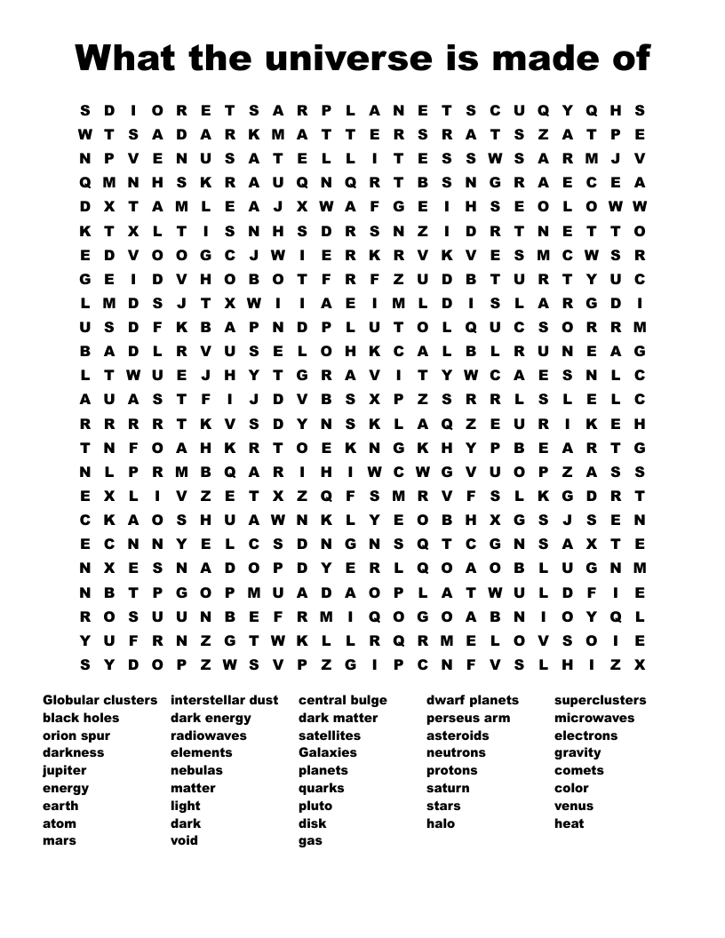 What the universe is made of Word Search