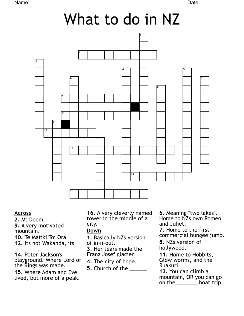 What to do in NZ Crossword