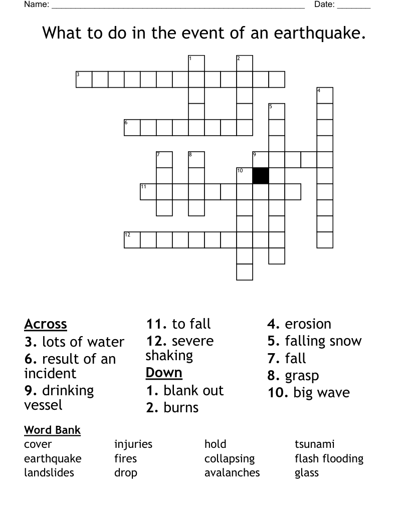 What to do in the event of an earthquake. Crossword