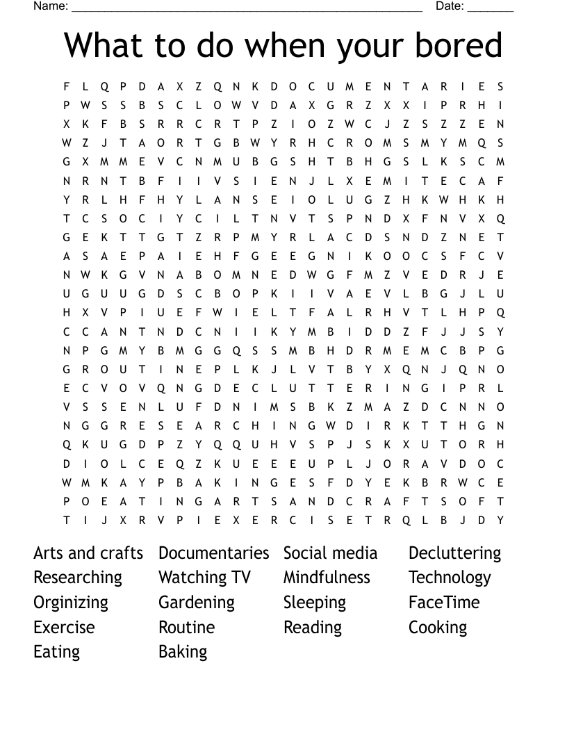 What to do when your bored  Word Search