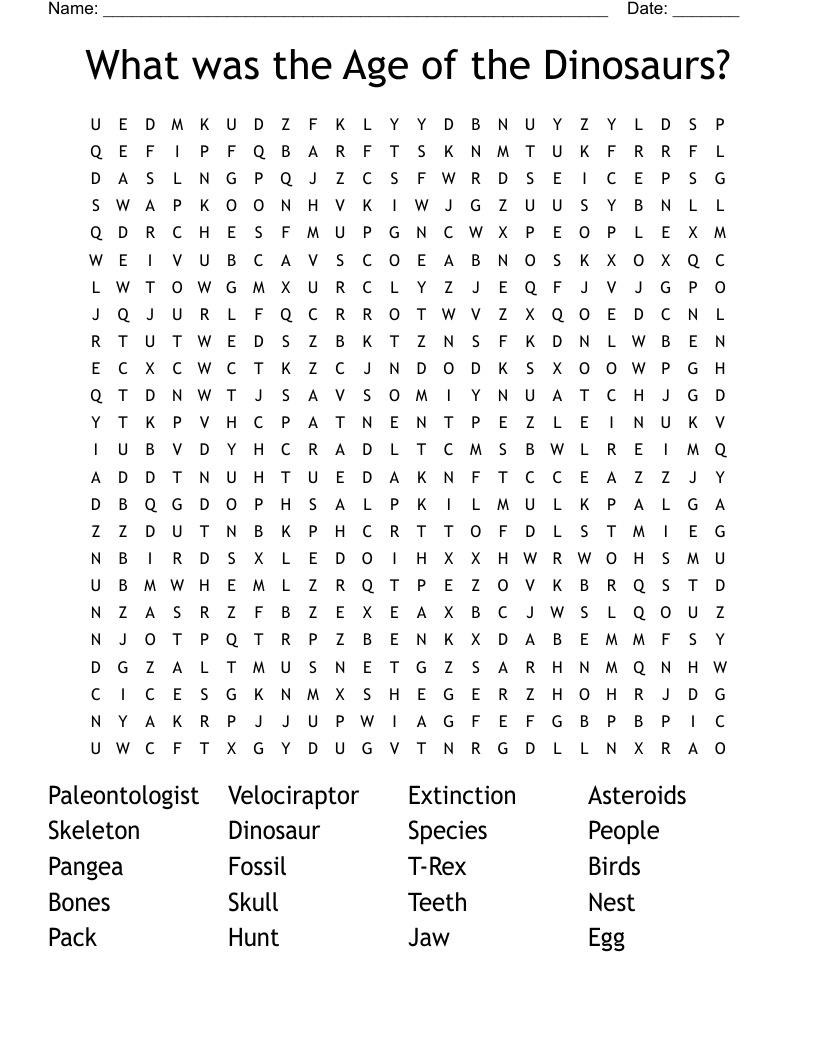 What was the Age of the Dinosaurs? Word Search