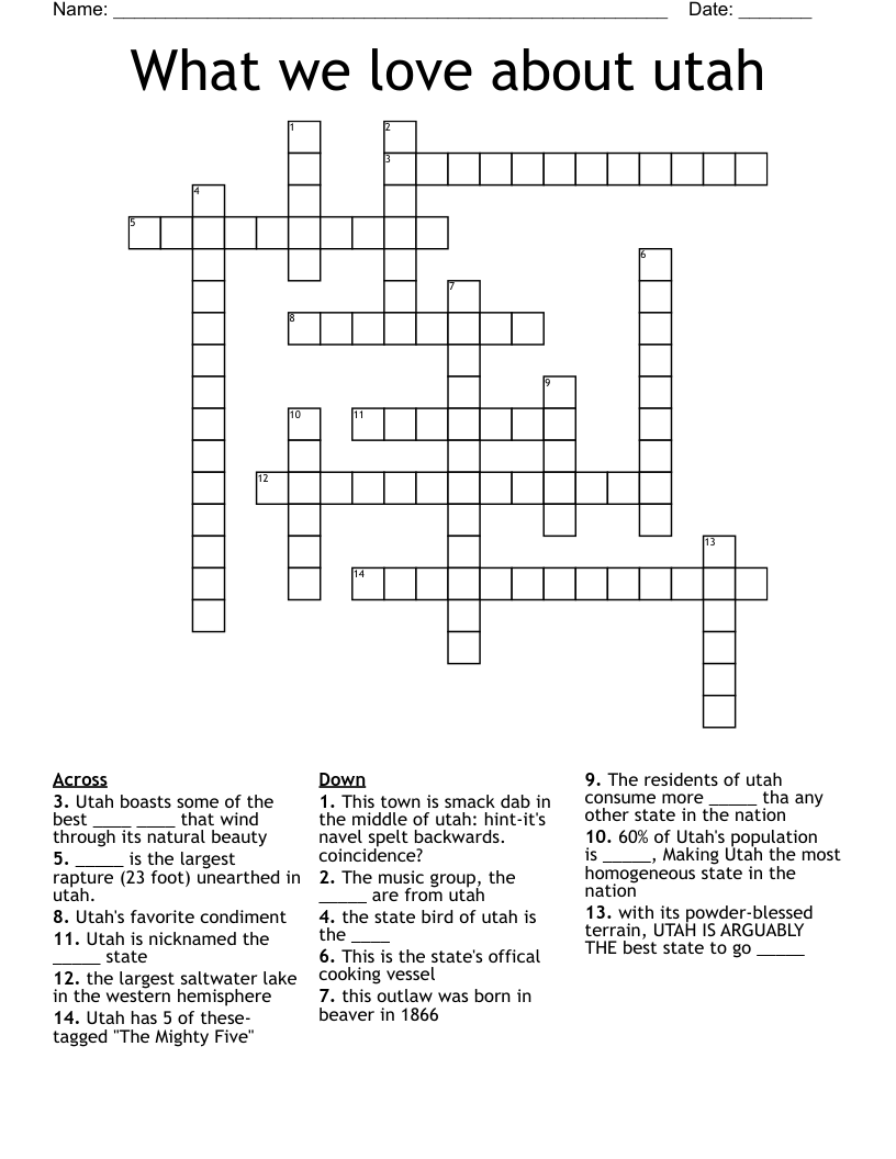 What we love about utah Crossword