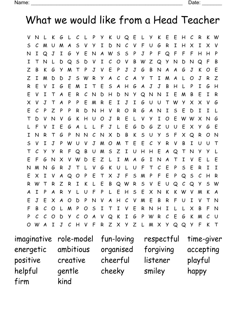 What we would like from a Head Teacher Word Search