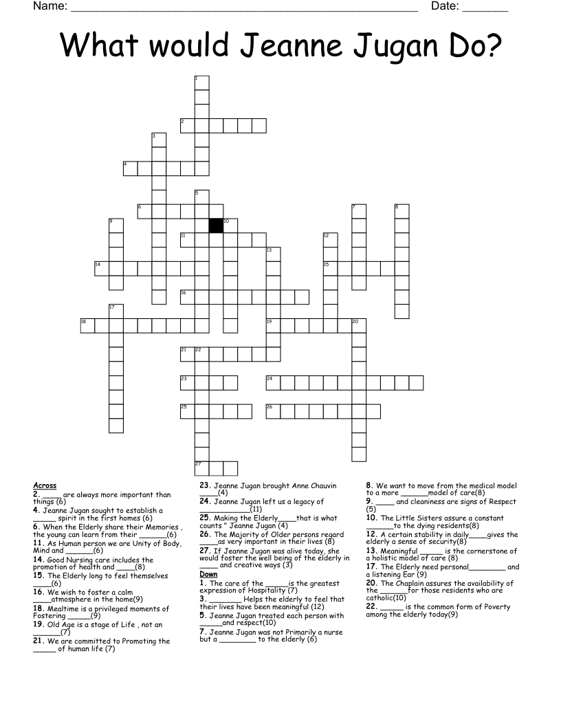 What would Jeanne Jugan Do? Crossword