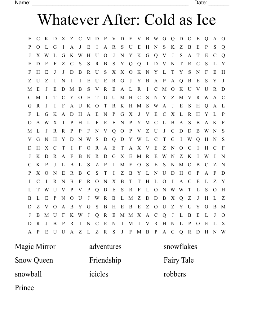 Whatever After: Cold as Ice Word Search