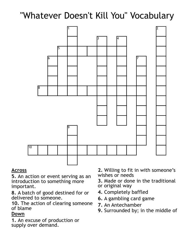 "Whatever Doesn't Kill You" Vocabulary Crossword