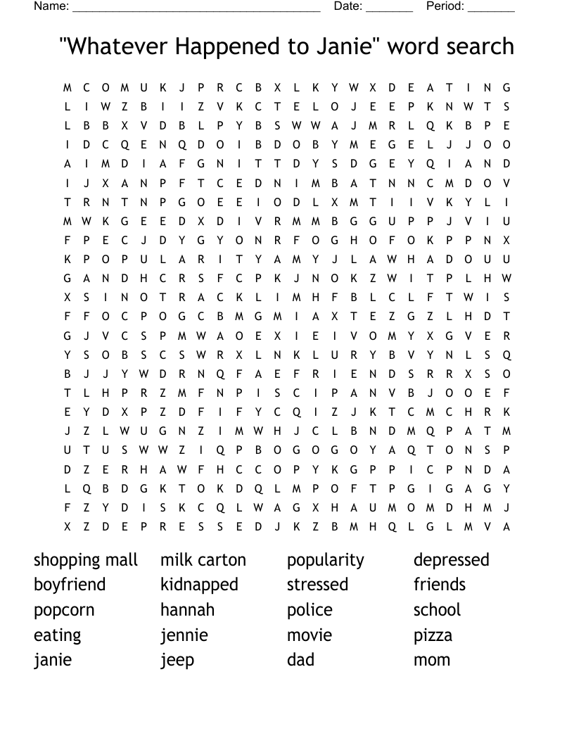 "Whatever Happened to Janie" word search