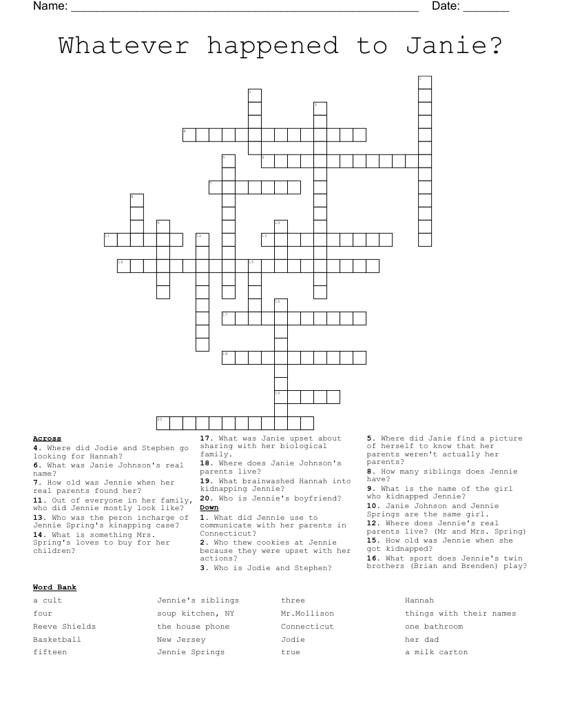 Whatever happened to Janie? Crossword