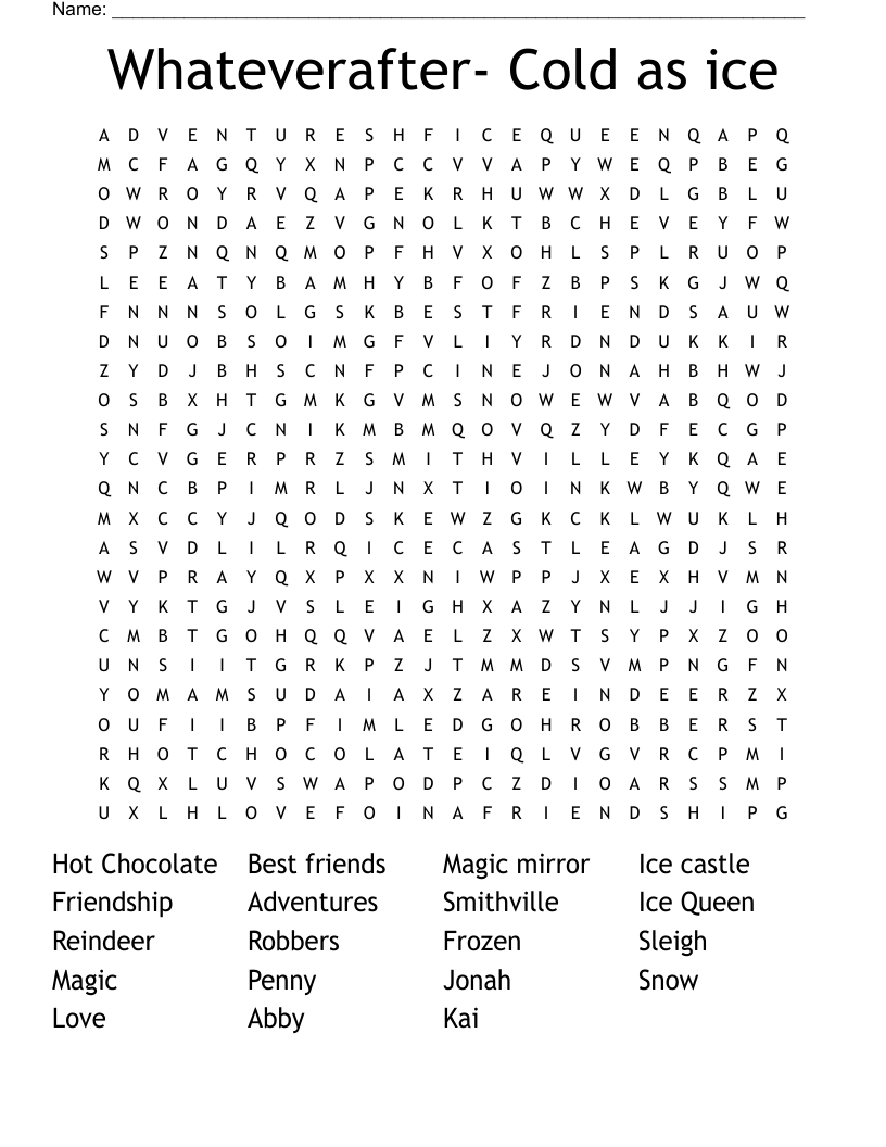 Whateverafter- Cold as ice Word Search