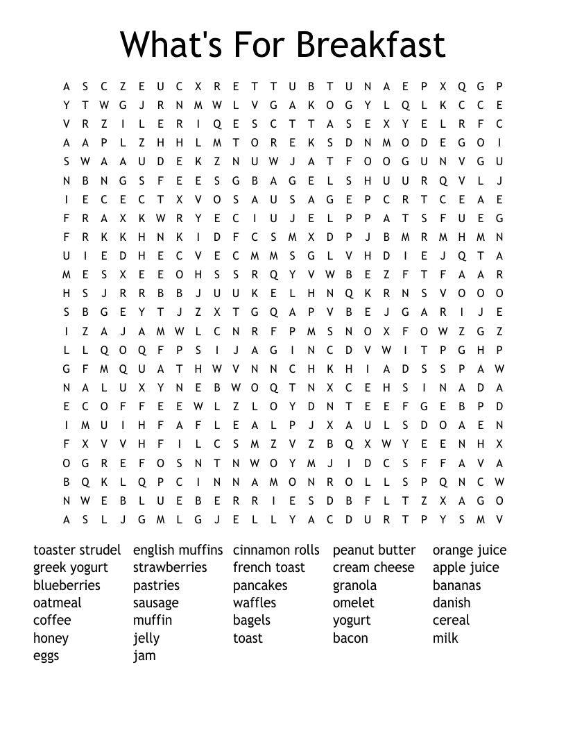 What's For Breakfast Word Search