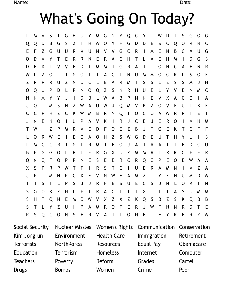 What's Going On Today? Word Search