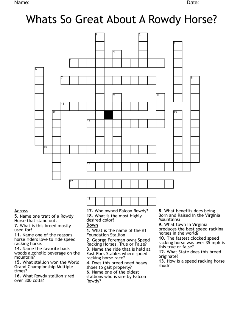 Whats So Great About A Rowdy Horse? Crossword