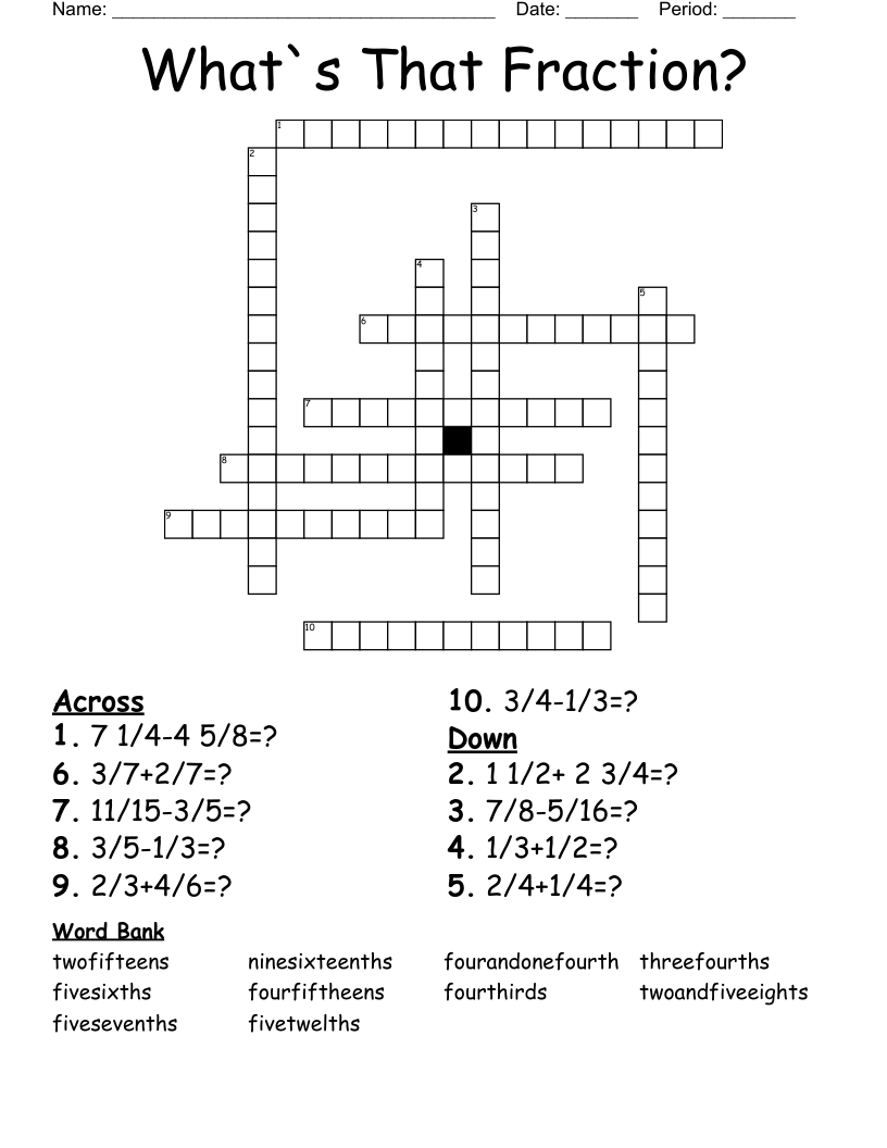 What`s That Fraction? Crossword