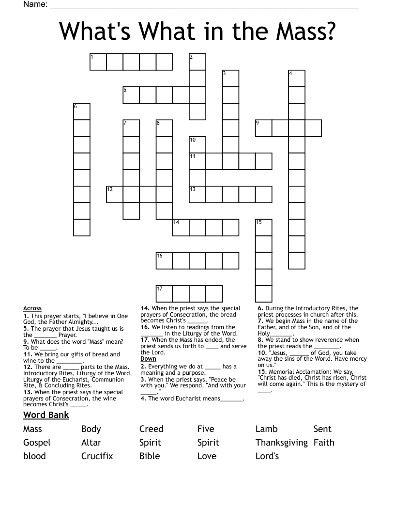 What's What in the Mass? Crossword