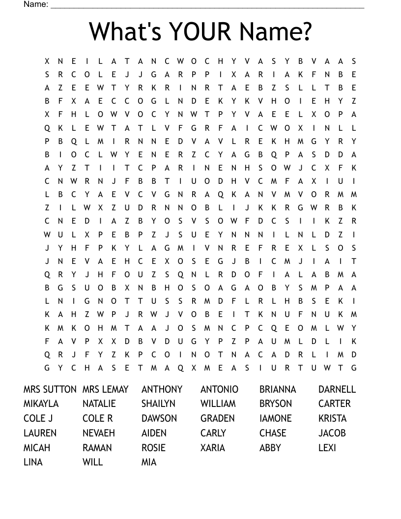 What's YOUR Name? Word Search