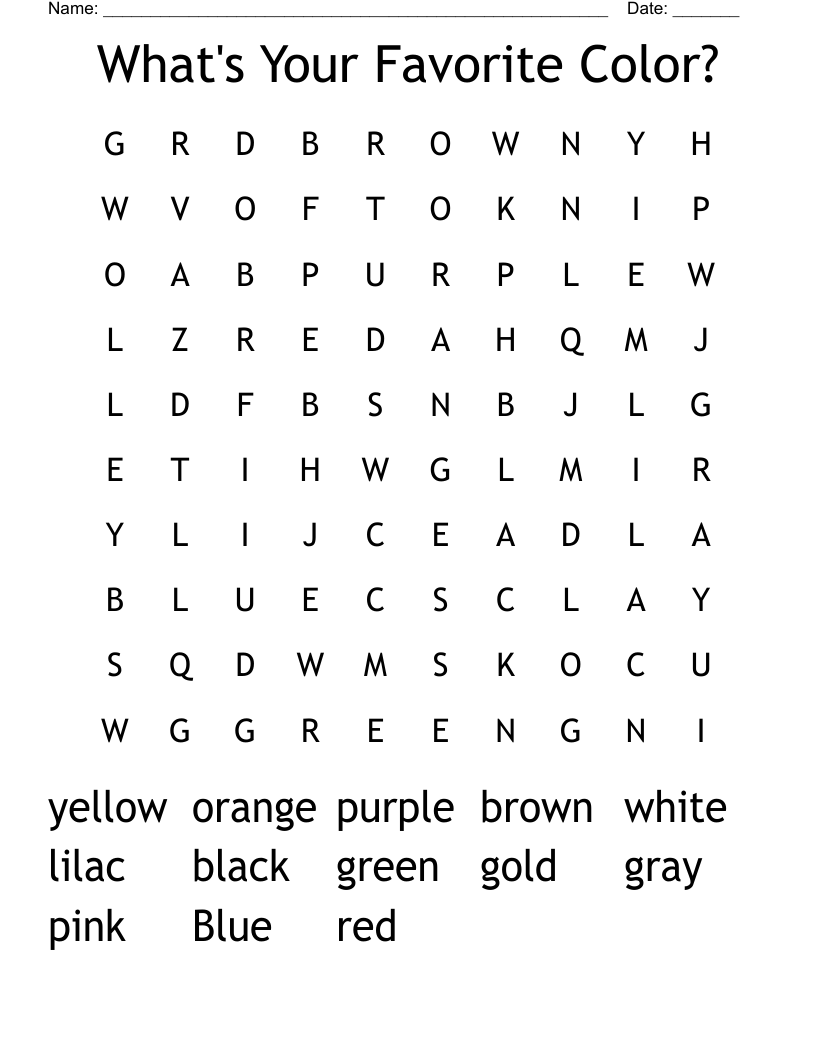 What's Your Favorite Color? Word Search