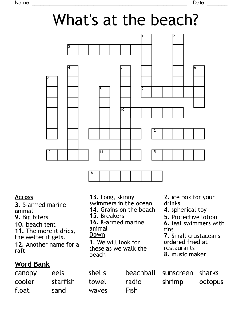 What's at the beach? Crossword