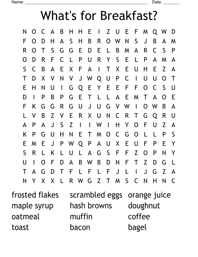 What's for Breakfast? Word Search