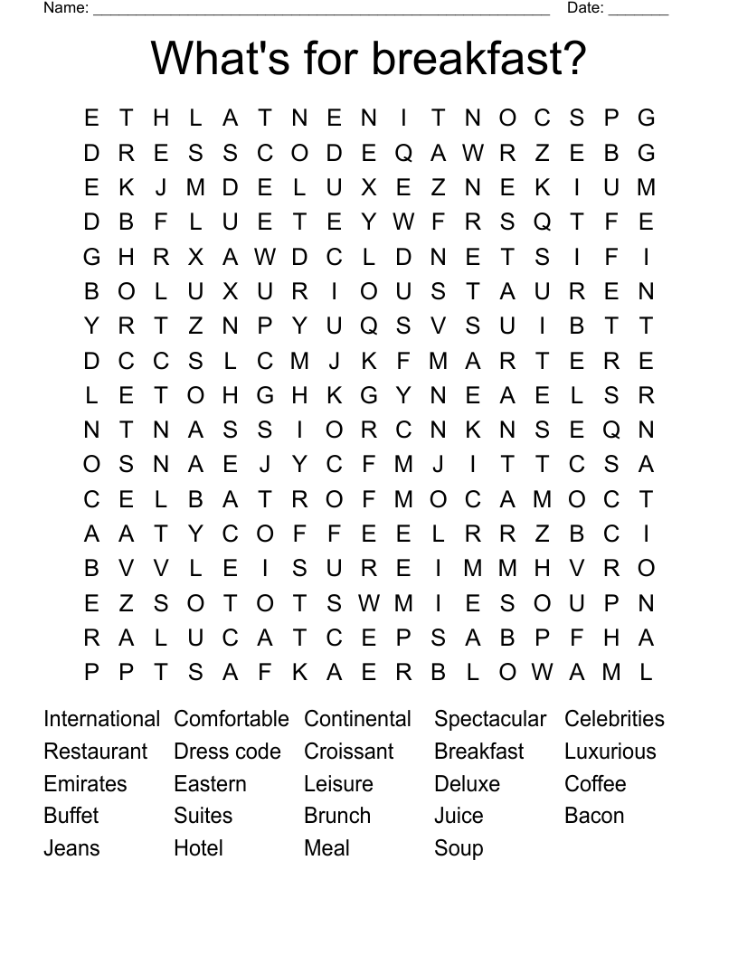 What's for breakfast? Word Search