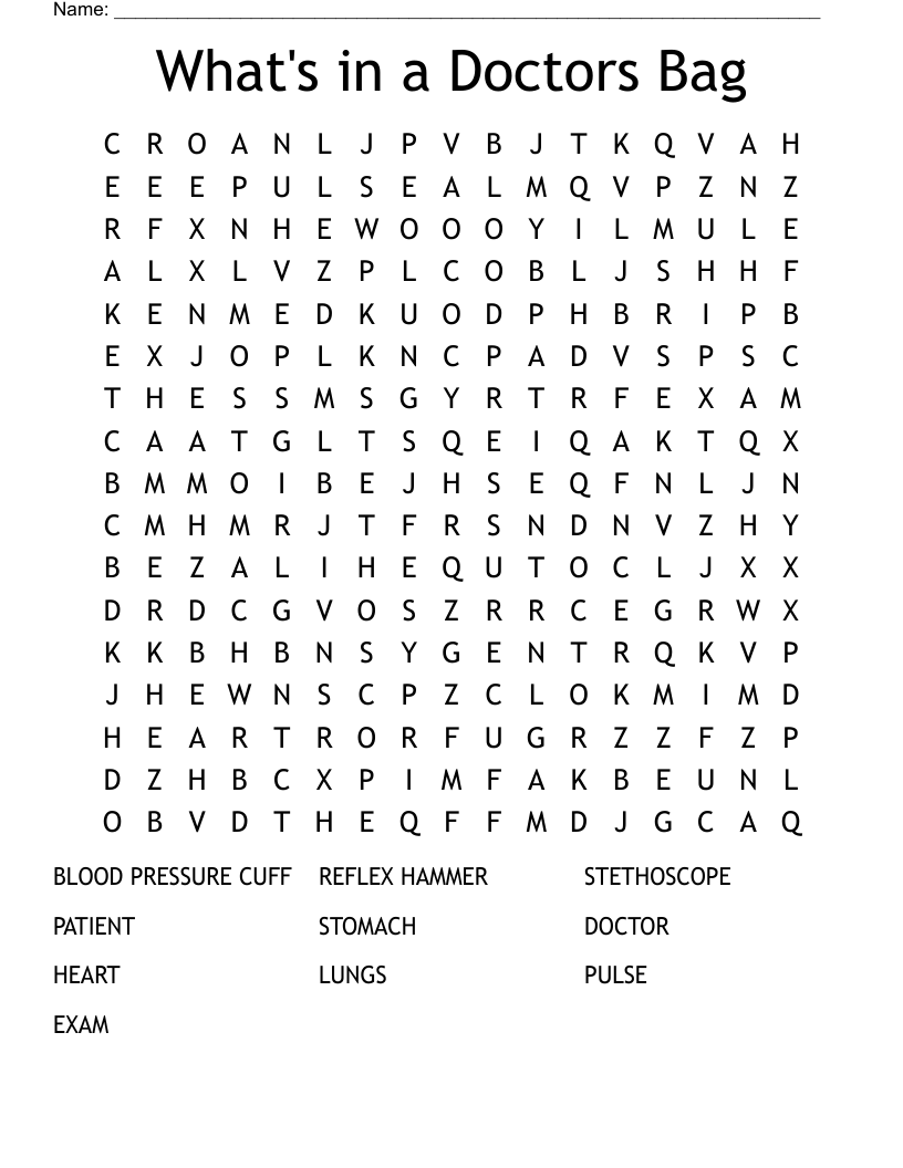 What's in a Doctors Bag Word Search