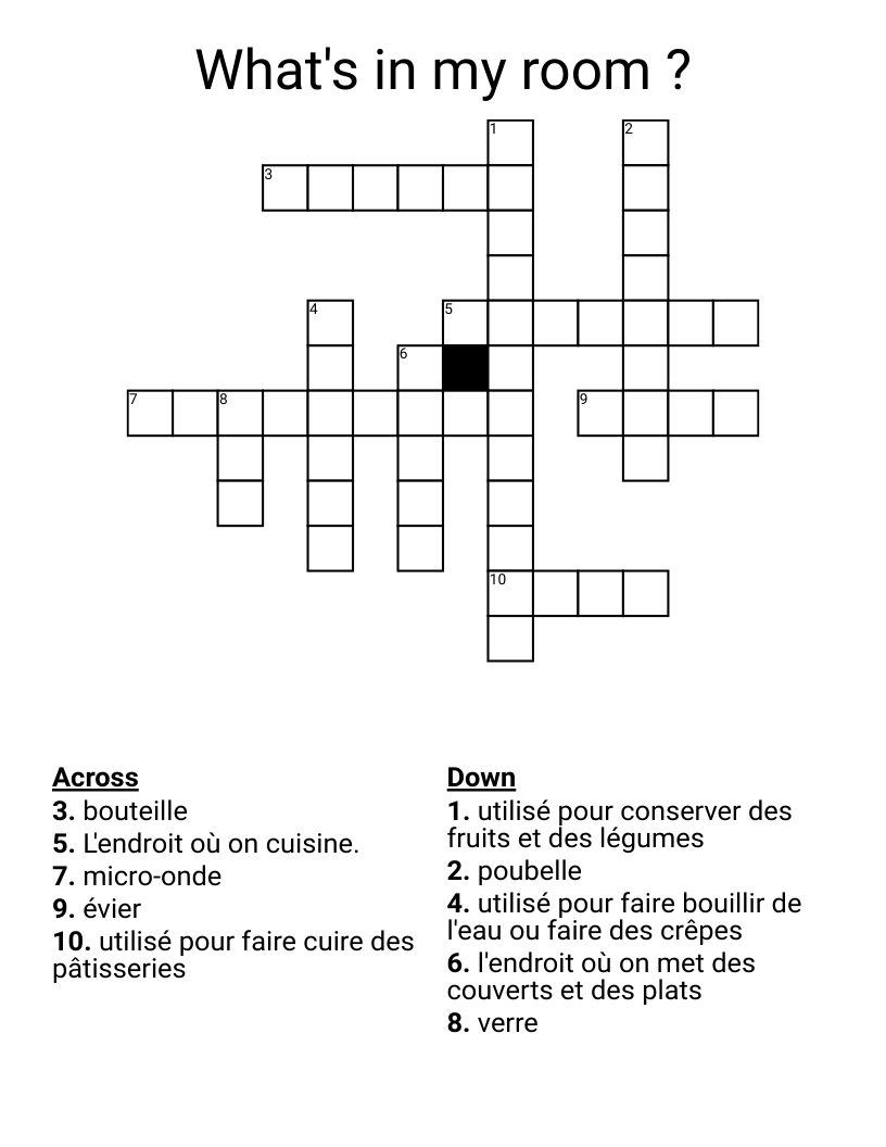 What's in my room ? Crossword