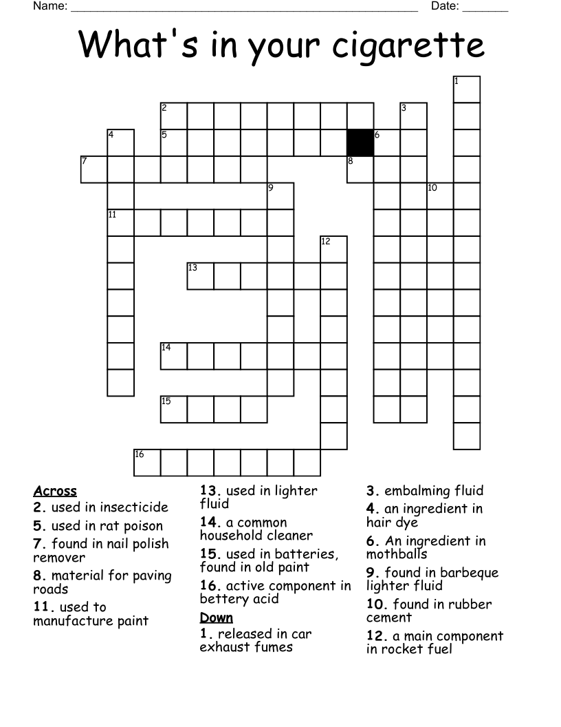 What's in your cigarette Crossword