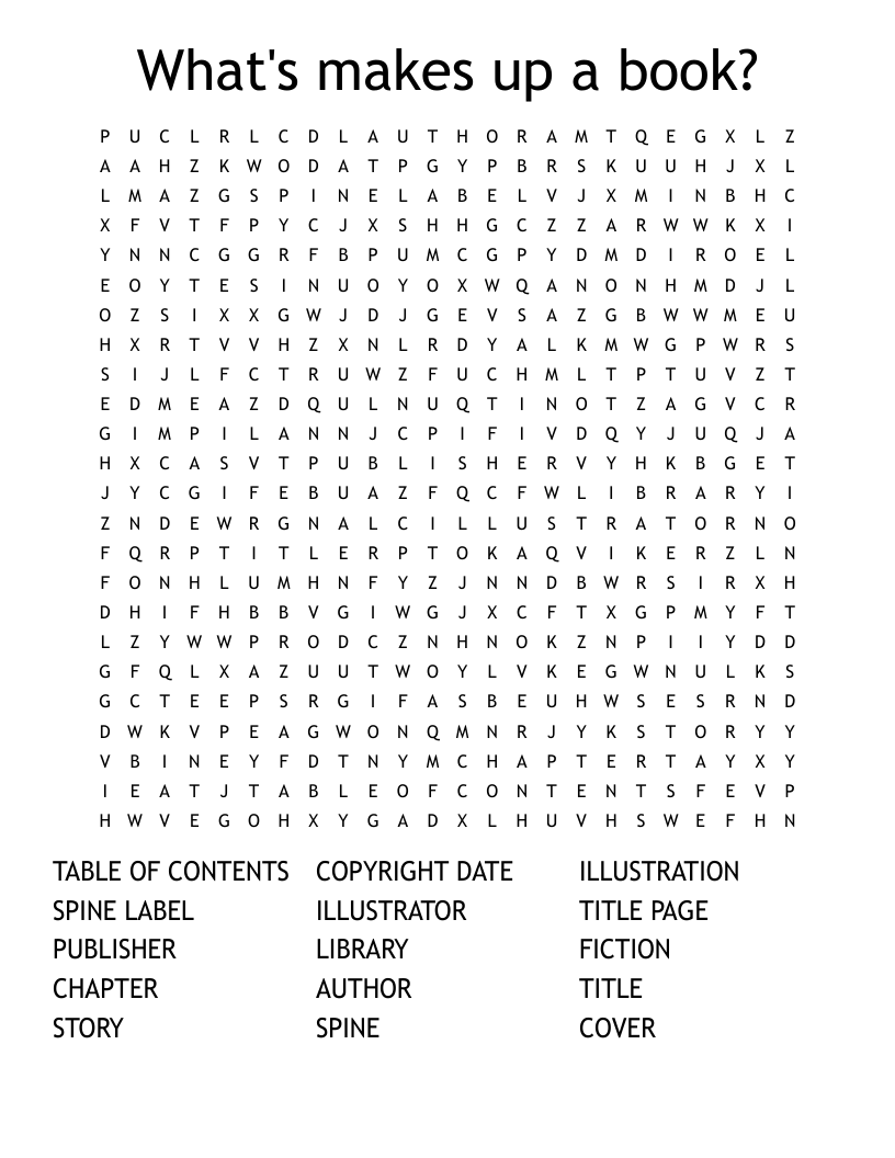 What's makes up a book? Word Search