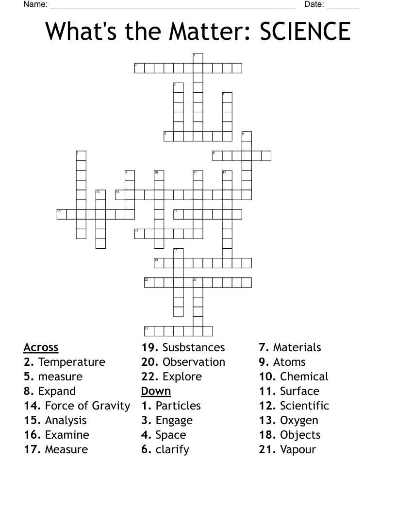 What's the Matter: SCIENCE Crossword