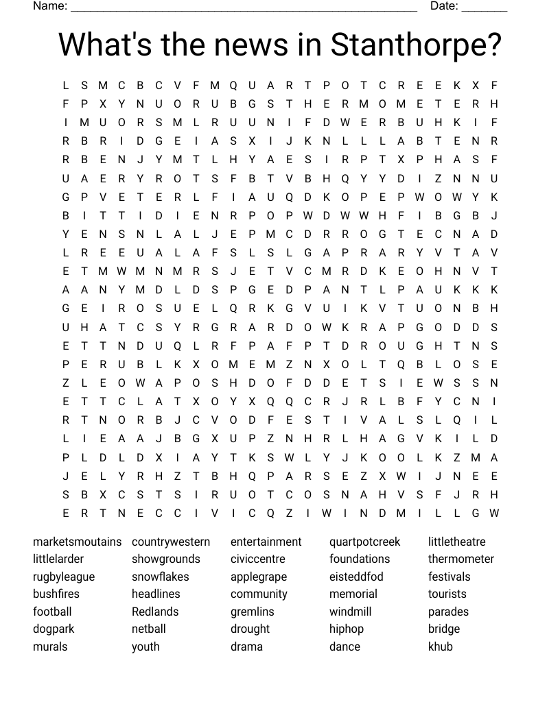 What's the news in Stanthorpe? Word Search