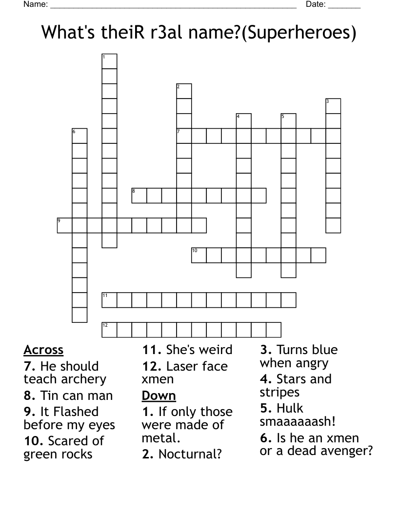 What's theiR r3al name?(Superheroes) Crossword