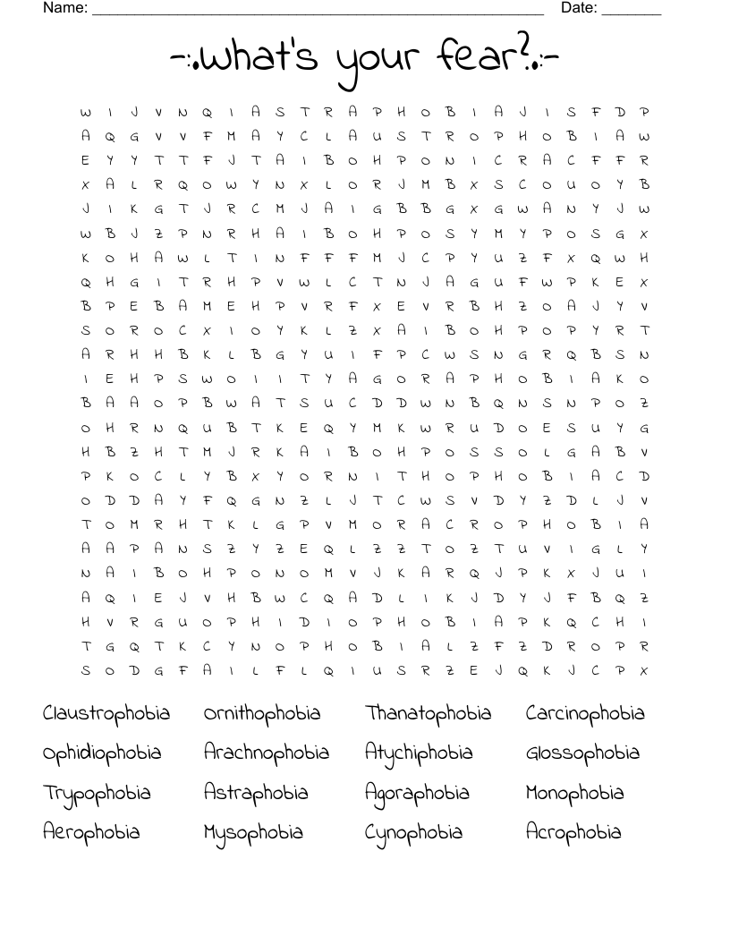 -:.What's your fear?.:- Word Search