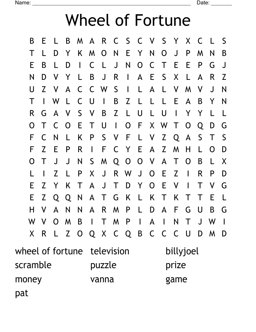 Wheel of Fortune Word Search