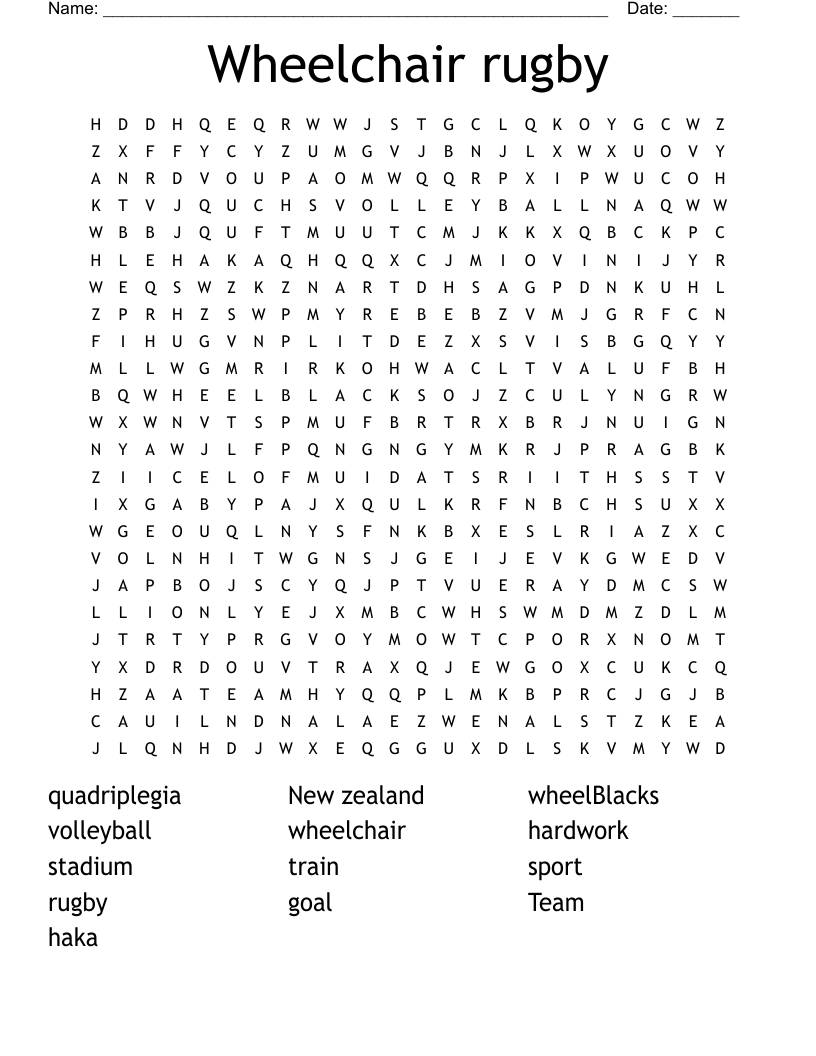 Wheelchair rugby Word Search