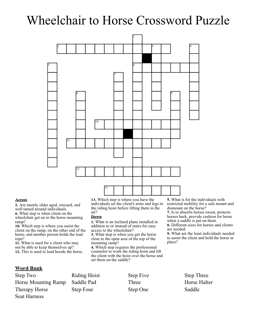 Wheelchair to Horse Crossword Puzzle