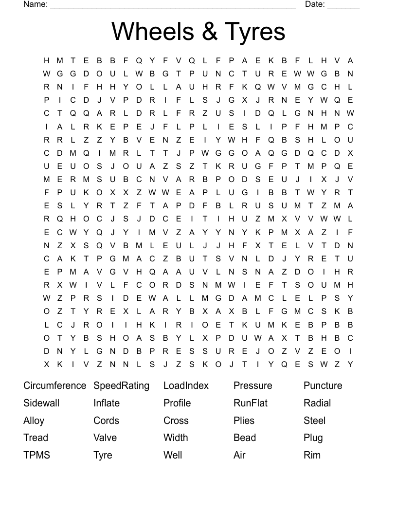 Wheels & Tyres Word Search