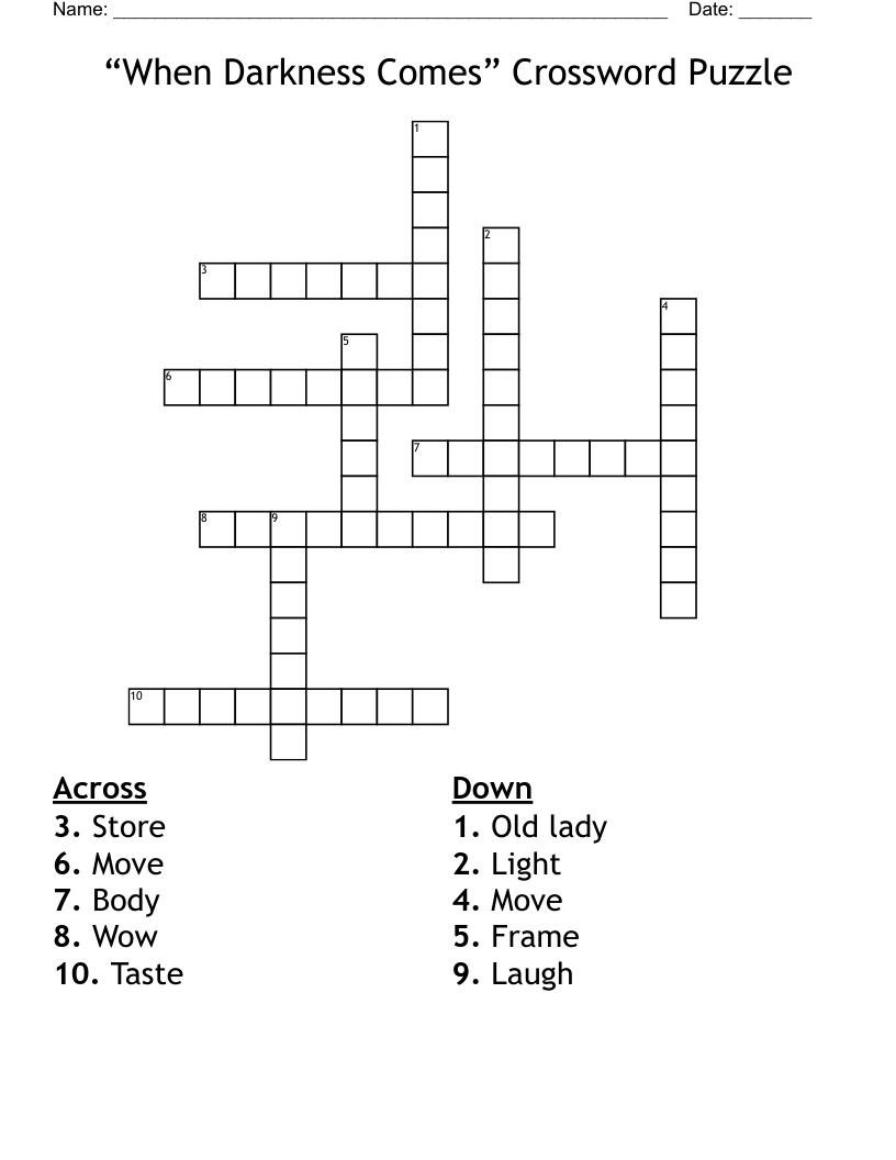 “When Darkness Comes” Crossword Puzzle  
