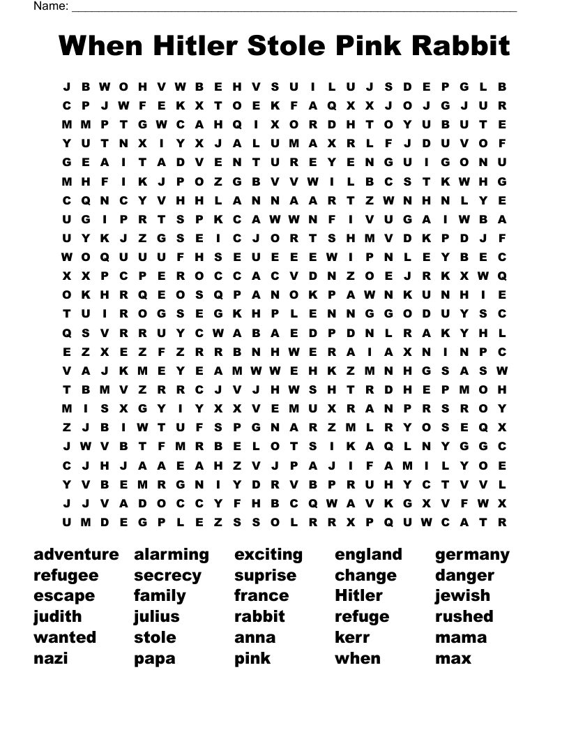 When Hitler Stole Pink Rabbit Word Search