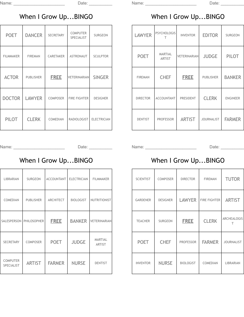 When I Grow Up...BINGO