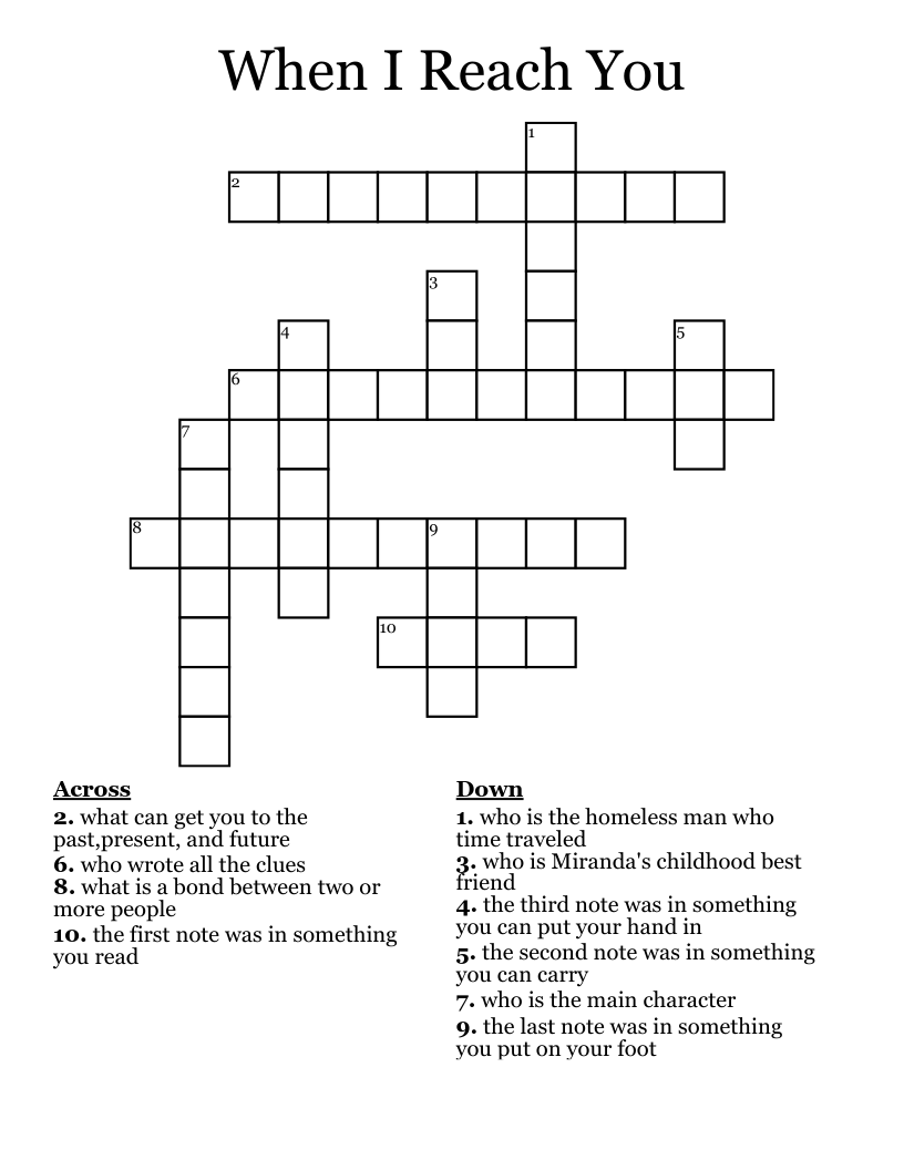 When I Reach You Crossword