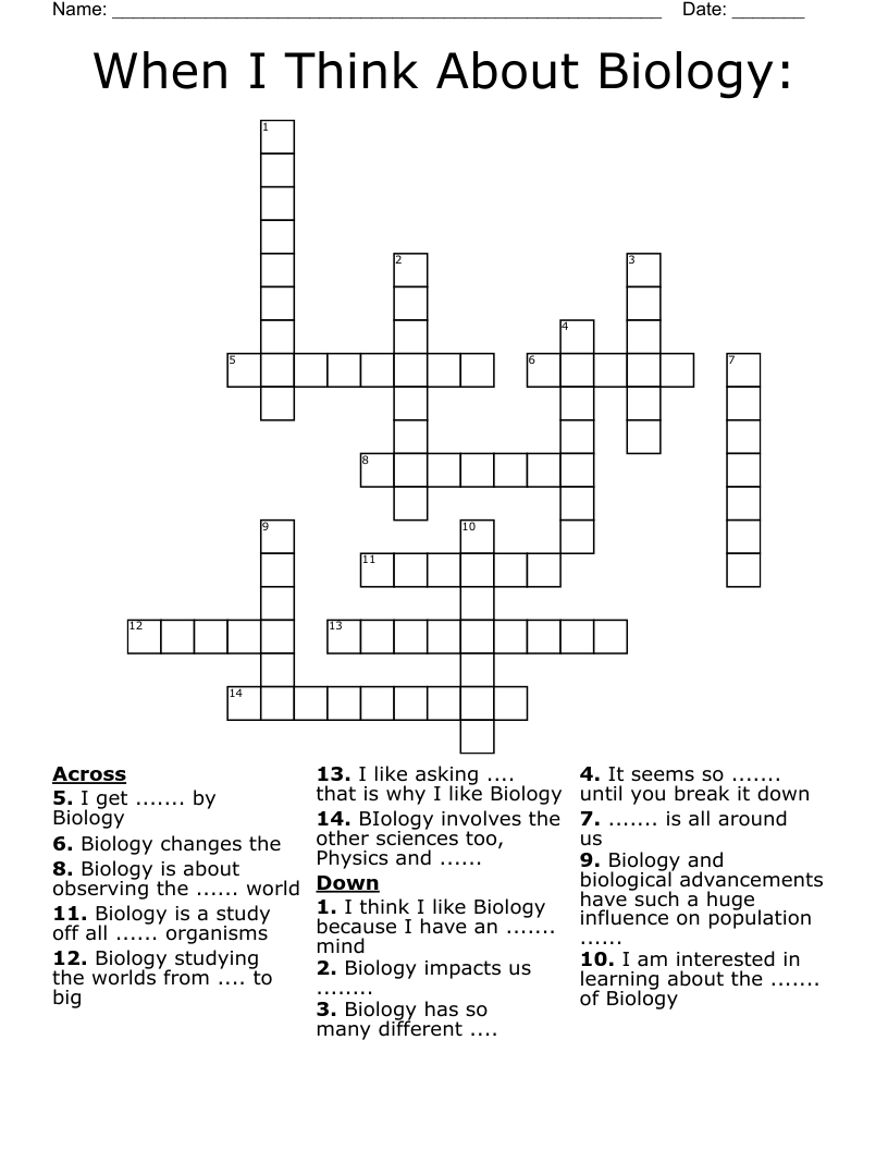 When I Think About Biology: Crossword