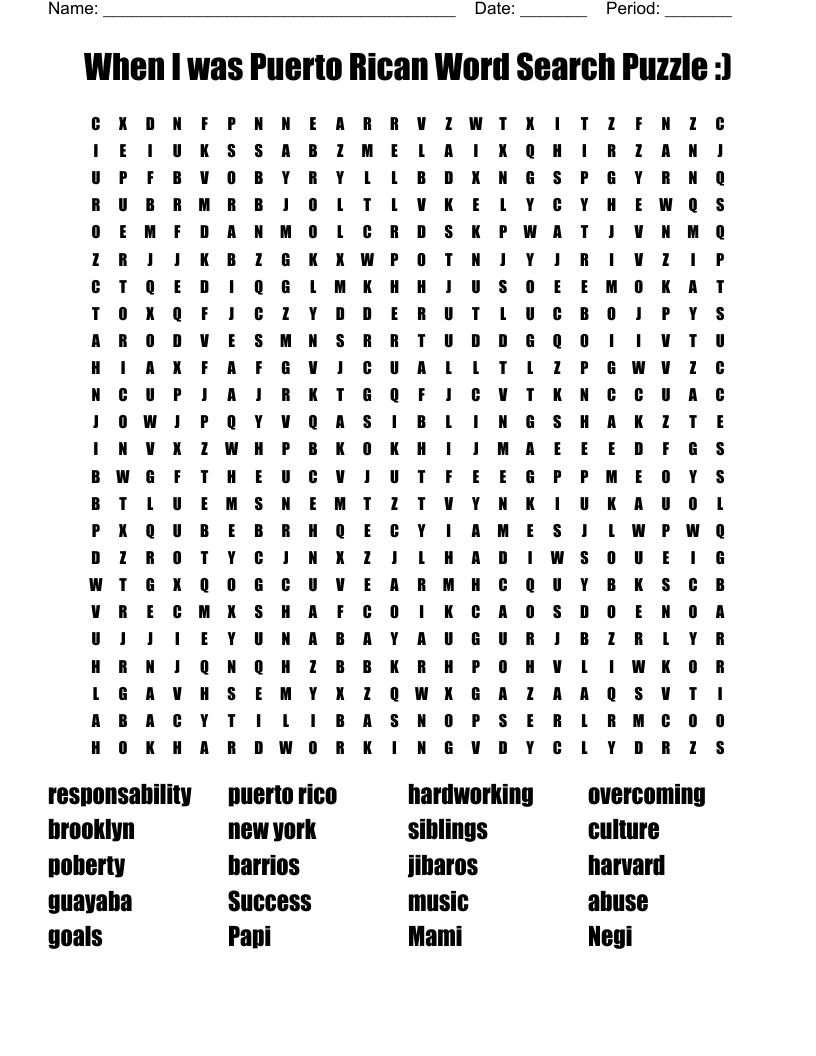 When I was Puerto Rican Word Search Puzzle :)