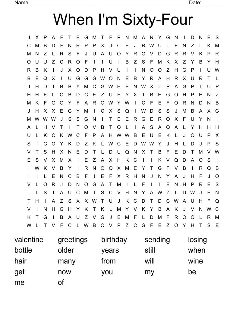 When I'm Sixty-Four Word Search