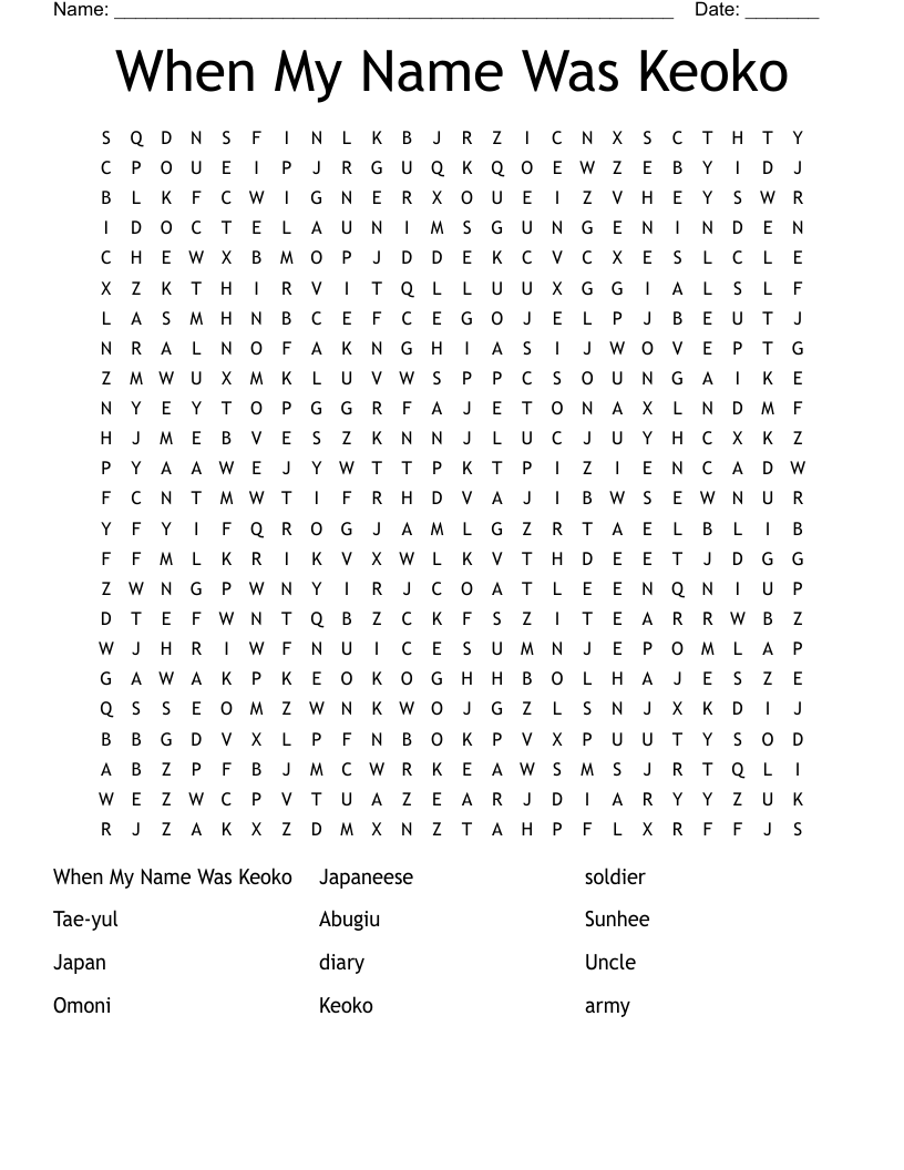 When My Name Was Keoko Word Search