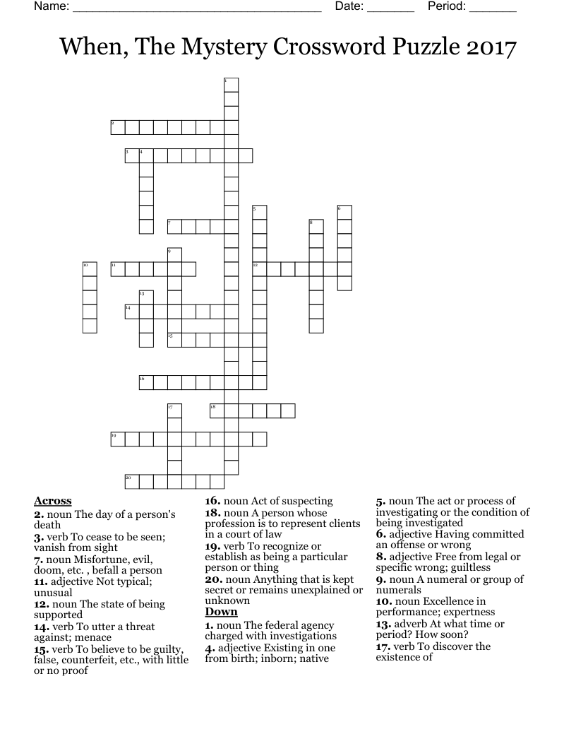When, The Mystery Crossword Puzzle 2017
