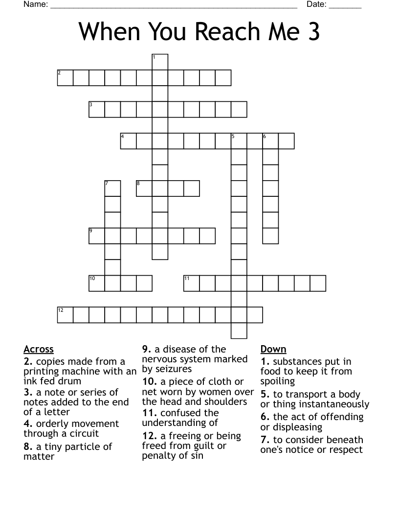 When You Reach Me 3 Crossword