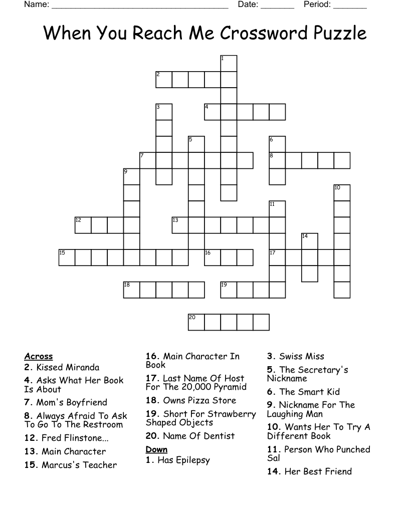 When You Reach Me Crossword Puzzle