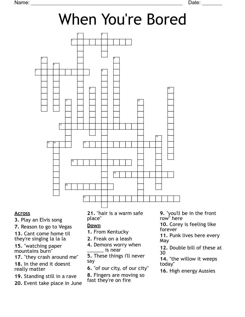 When You're Bored Crossword
