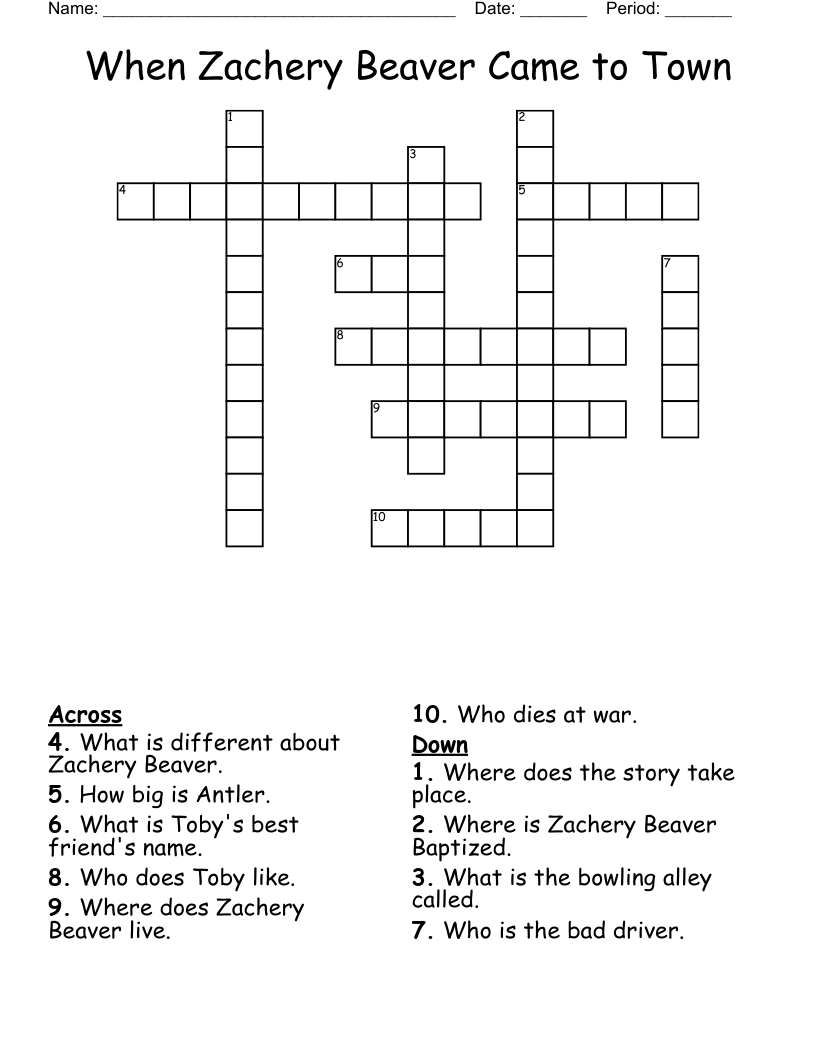 When Zachery Beaver Came to Town Crossword